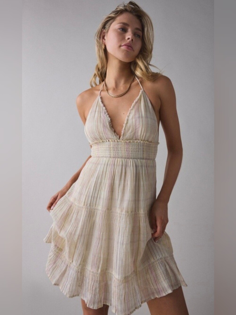 NWT Kimchi Blue Phoebe Cotton Open-Back Halter Knee Length Dress